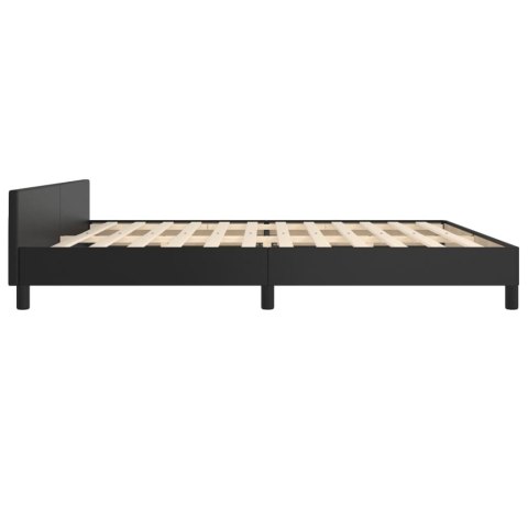 RAMA ŁÓŻKA Z ZAGŁÓWKIEM CZARNE 200X200CM SKÓRA