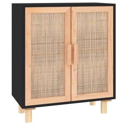 KOMODA CZARNA 60X30X70CMLITA SOSNA I NATURALNY RATTAN