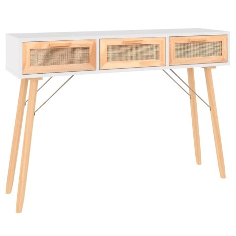 STOLIK KONSOLOWY BIAŁY 105X30X75CM DREWNO SOSNOWE I RATTAN