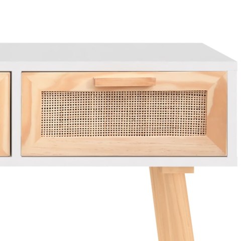 STOLIK KONSOLOWY BIAŁY 105X30X75CM DREWNO SOSNOWE I RATTAN