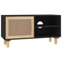 STOLIK POD TV CZARNY 80X30X40CM DREWNO SOSNOWE I RATTAN