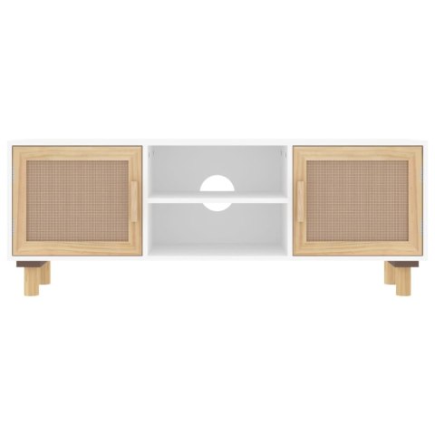 STOLIK POD TV BIAŁY 105X30X40CM DREWNO SOSNOWE I RATTAN