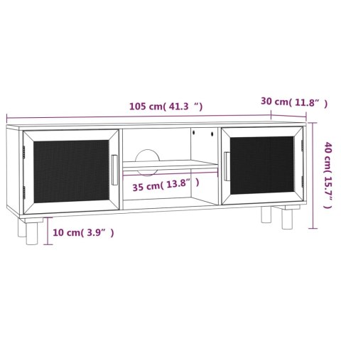 STOLIK POD TV BIAŁY 105X30X40CM DREWNO SOSNOWE I RATTAN