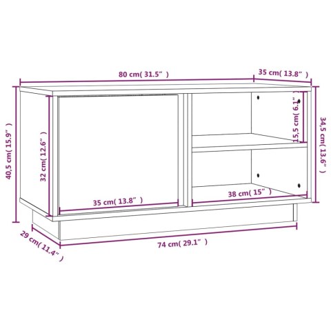 SZAFKA POD TELEWIZOR SZARA 80X35X40,5CM DREWNO SOSNOWE