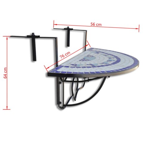 WISZĄCY STOLIK BALKONOWY Z MOZAIKĄ NIEBIESKO-BIAŁY