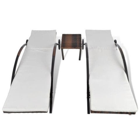 LEŻAKI OGRODOWE ZE STOLIKIEM POLIRATTAN BRĄZOWE