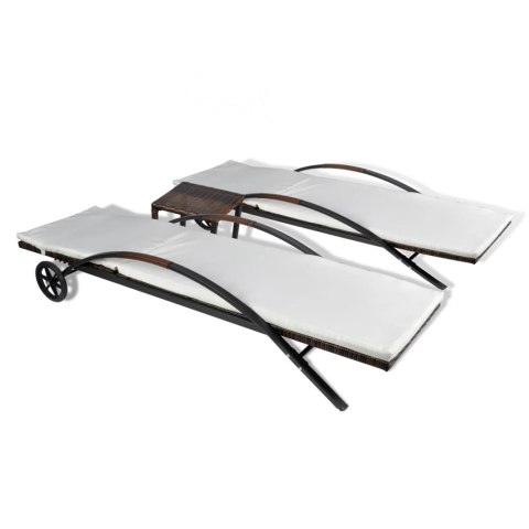 LEŻAKI OGRODOWE ZE STOLIKIEM POLIRATTAN BRĄZOWE