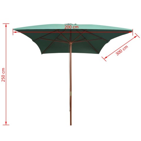 PARASOL OGRODOWY 200X300CM DREWNIANY STELAŻ ZIELONY