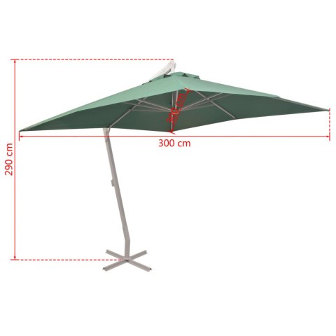 PARASOL OGRODOWY WISZĄCY 300X300CM ALUMINIOWY ZIELONY