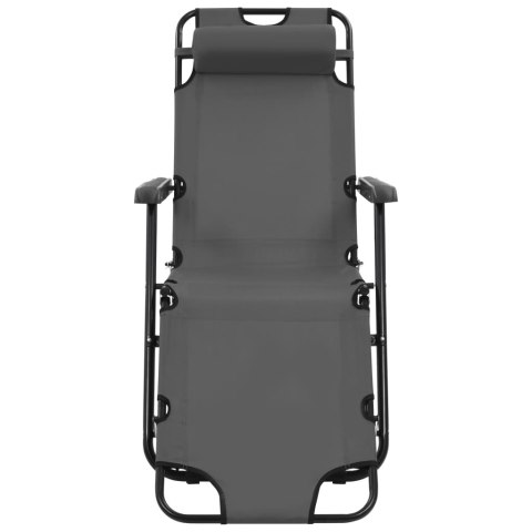 SKŁADANE LEŻAKI OGRODOWE Z PODNÓŻKIEM 2SZT STALOWE SZARE