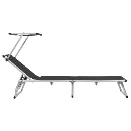 SKŁADANY LEŻAK Z DASZKIEM ALUMINIUM I TEXTILENE CZARNY