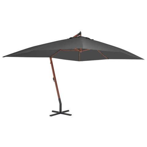 WISZĄCY PARASOL Z DREWNIANYM SŁUPKIEM 400X300CM ANTRACYTOWY