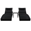 LEŻAKI OGRODOWE ZE STOLIKIEM 2SZT POLIRATTAN I TEXTILENE CZARNE