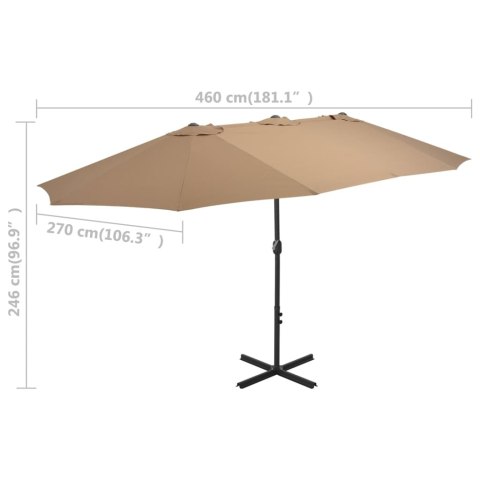 PARASOL OGRODOWY NA SŁUPKU ALUMINIOWYM 460X270CM TAUPE