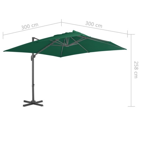 PARASOL WISZĄCY NA ALUMINIOWYM SŁUPKU ZIELONY 300X300CM