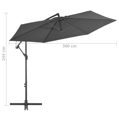 PARASOL WISZĄCY NA SŁUPKU ALUMINIOWYM 300CM ANTRACYTOWY