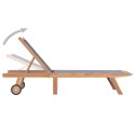 SKŁADANY LEŻAK Z KÓŁKAMI DREWNO TEKOWE I TEXTILENE