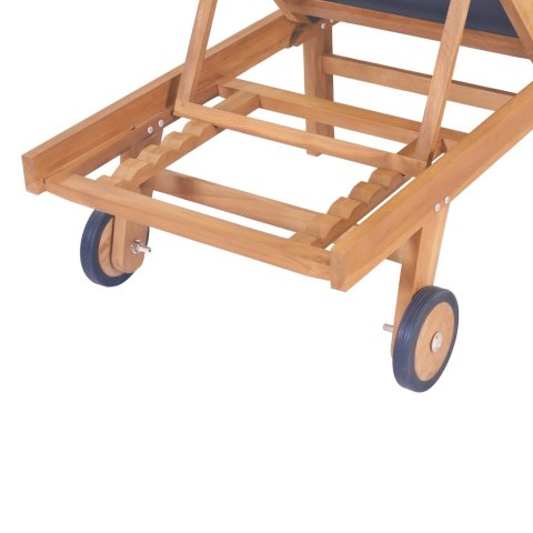 SKŁADANY LEŻAK Z KÓŁKAMI DREWNO TEKOWE I TEXTILENE