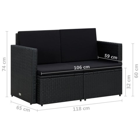 2-OSOBOWA SOFA OGRODOWA Z PODUSZKAMI CZARNA POLIRATTAN