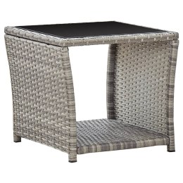 STOLIK KAWOWY SZARY 45X45X40CM RATTAN PE I SZKŁO