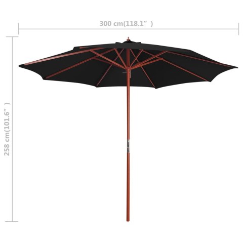 PARASOL OGRODOWY NA DREWNIANYM SŁUPKU 300X258CM CZARNY