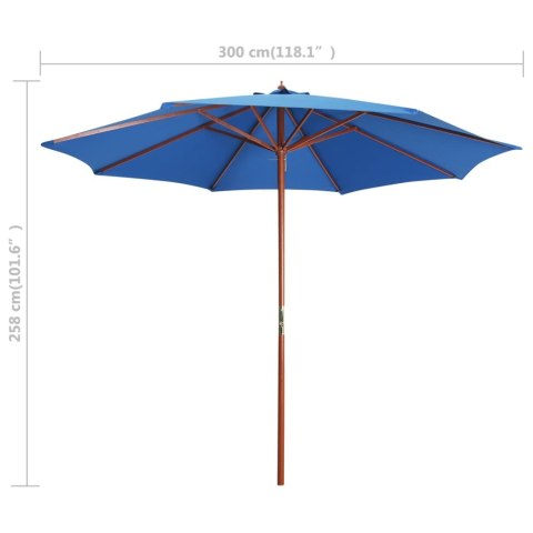 PARASOL OGRODOWY NA DREWNIANYM SŁUPKU 300X258CM NIEBIESKI