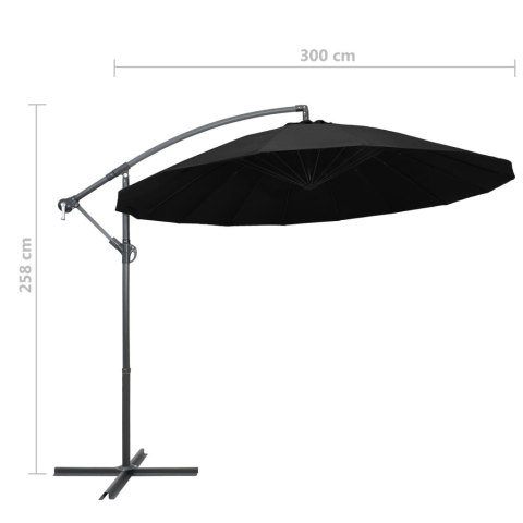 PARASOL OGRODOWY WISZĄCY CZARNY 3M SŁUPEK ALUMINIOWY