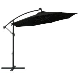 PARASOL WISZĄCY Z LED I STALOWYM SŁUPKIEM 300CM CZARNY