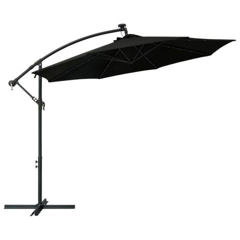 PARASOL WISZĄCY Z LED I STALOWYM SŁUPKIEM 300CM CZARNY