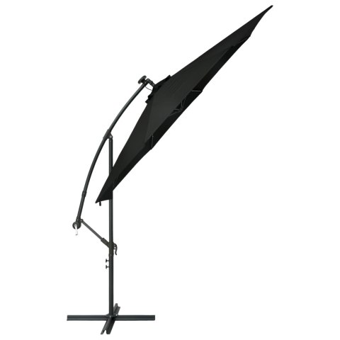 PARASOL WISZĄCY Z LED I STALOWYM SŁUPKIEM 300CM CZARNY