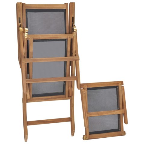 LEŻAK OGRODOWY TARASOWY Z PODNÓŻKIEM DREWNO TEKOWE CZARNY