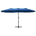 PARASOL OGRODOWY PODWÓJNY NA SŁUPKU ALUMINIOWYM 460X270CM NIEBIESKI