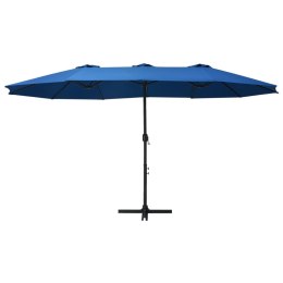 PARASOL OGRODOWY PODWÓJNY NA SŁUPKU ALUMINIOWYM 460X270CM NIEBIESKI