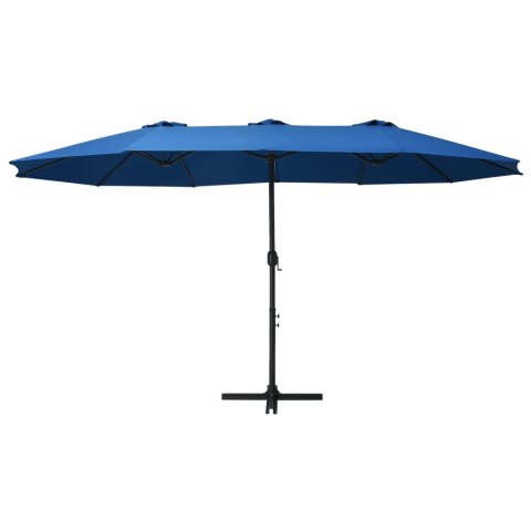 PARASOL OGRODOWY PODWÓJNY NA SŁUPKU ALUMINIOWYM 460X270CM NIEBIESKI
