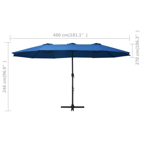 PARASOL OGRODOWY PODWÓJNY NA SŁUPKU ALUMINIOWYM 460X270CM NIEBIESKI