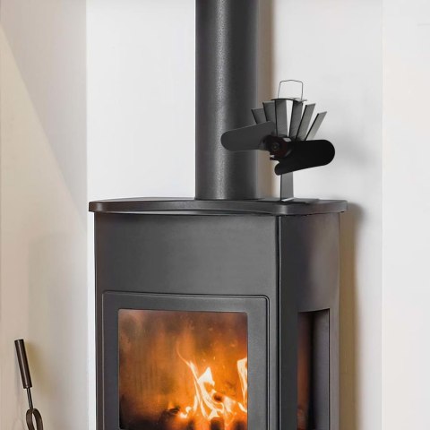 ZASILANY CIEPŁEM WENTYLATOR KOMINKOWY 2 ŁOPATKI CZARNY