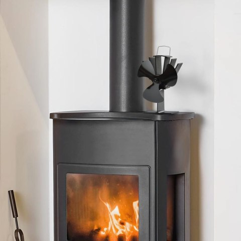 ZASILANY CIEPŁEM WENTYLATOR KOMINKOWY 3 ŁOPATKI CZARNY