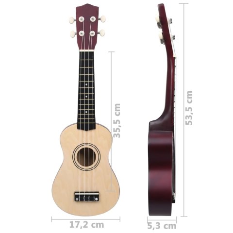 UKULELE SOPRANOWE Z POKROWCEM DLA DZIECI JASNE DREWNO 21"
