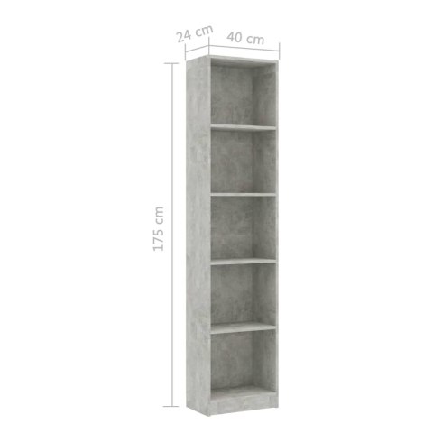5-POZIOMOWY REGAŁ NA KSIĄŻKI BETONOWY SZARY 40X24X175CM