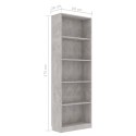 5-POZIOMOWY REGAŁ NA KSIĄŻKI BETONOWY SZARY 60X24X175CM