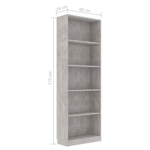 5-POZIOMOWY REGAŁ NA KSIĄŻKI BETONOWY SZARY 60X24X175CM
