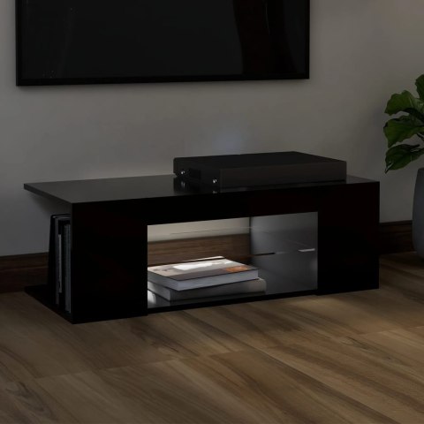 SZAFKA POD TV Z OŚWIETLENIEM LED CZARNA 90X39X30CM