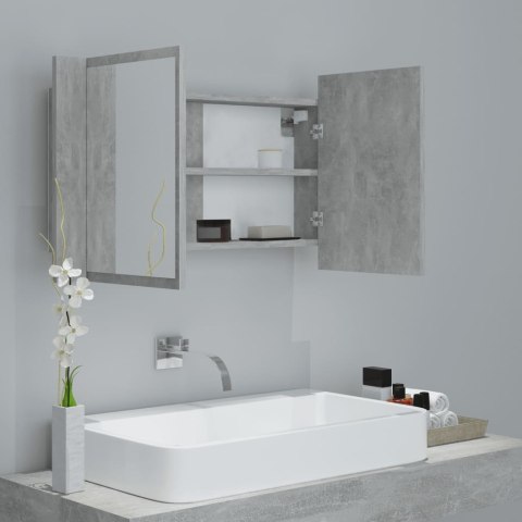 SZAFKA ŁAZIENKOWA Z LUSTREM I LED SZARY BETON 80X12X45CM