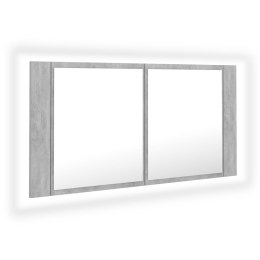 SZAFKA ŁAZIENKOWA Z LUSTREM I LED SZARY BETON 90X12X45CM