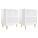 2 SZAFKI NOCNE BIAŁE POŁYSK 40X30X50Z DREWNIANYMI NÓŻKAMI