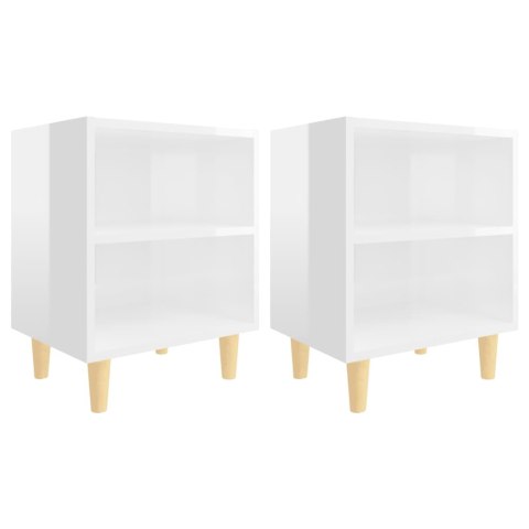 2 SZAFKI NOCNE BIAŁE POŁYSK 40X30X50Z DREWNIANYMI NÓŻKAMI