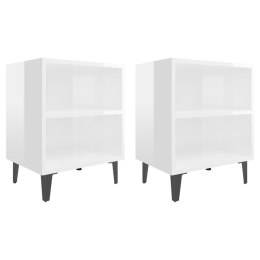 2 SZAFKI NOCNE BIAŁE POŁYSK 40X30X50CM Z METALOWYMI NÓŻKAMI
