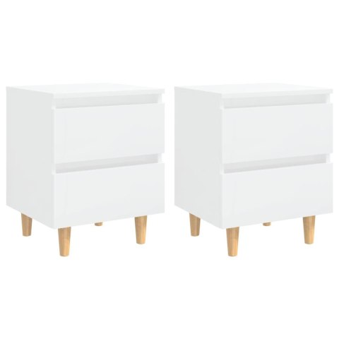 2 SZAFKI NOCNE BIAŁE POŁYSK 40X35X50CM SOSNOWE NOGI