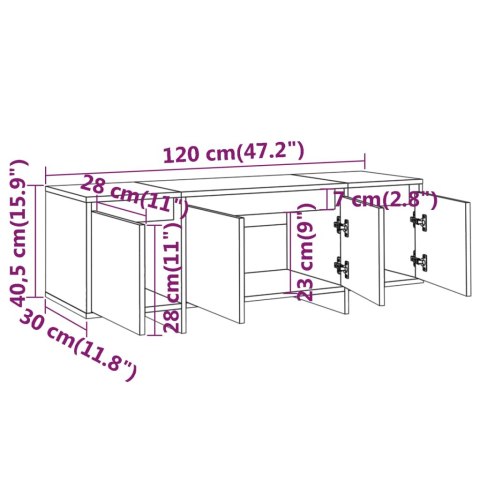 SZAFKA POD TV PRZYDYMIONY DĄB 120X30X40,5CM