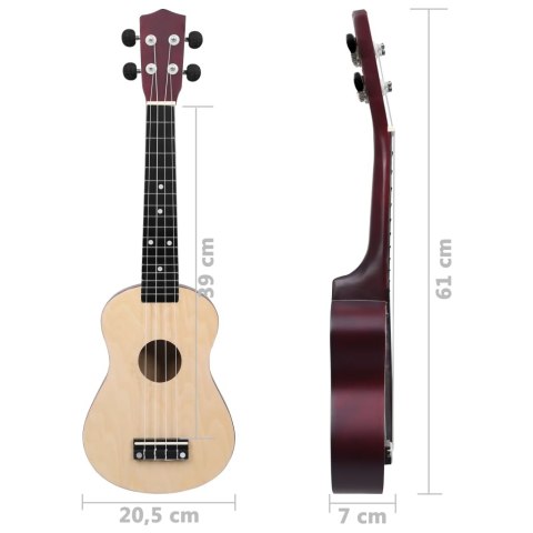 UKULELE SOPRANOWE Z POKROWCEM DLA DZIECI JASNE DREWNO 23"